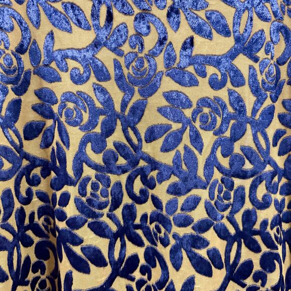 Y2K, 90s, Whimsigoth Faux-sheer Blue Velvet Long Sleeve Top scoop-neck, size L - Picture 5 of 6